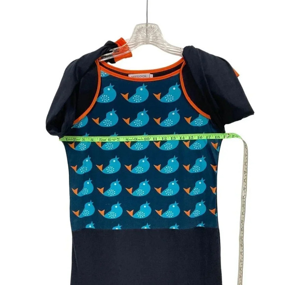 MISSLOOK Shift Dress, Medium, Navy w Blue‎ Birds, Casual Long-Sleeve Pullover - Picture 5 of 8